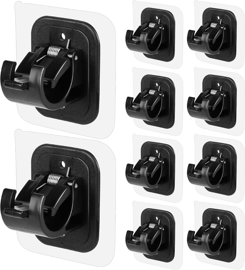 Codoule 10PCS Self Adhesive Curtain Rod Holders No Drill Curtain Rods Brackets No Drilling Nail Free Adjustable Curtain Rod Hooks Curtain Hangers for Bathroom Kitchen Home Bathroom Hotel(Black) - Image 1